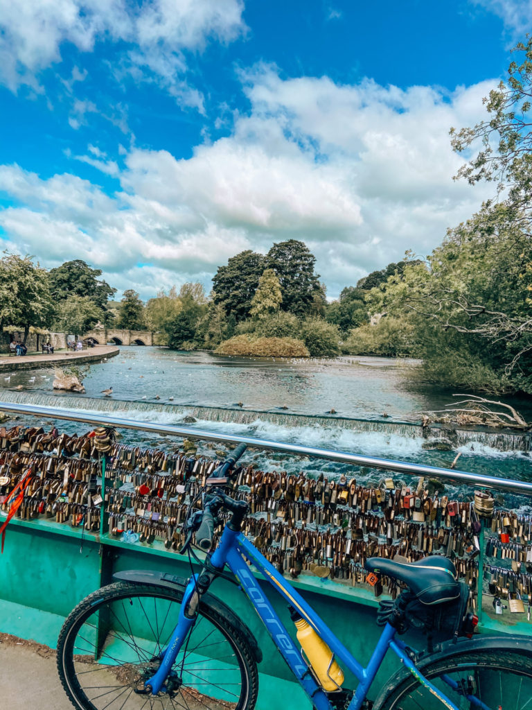 bike at Bakewell love lock bridge Peak District national park