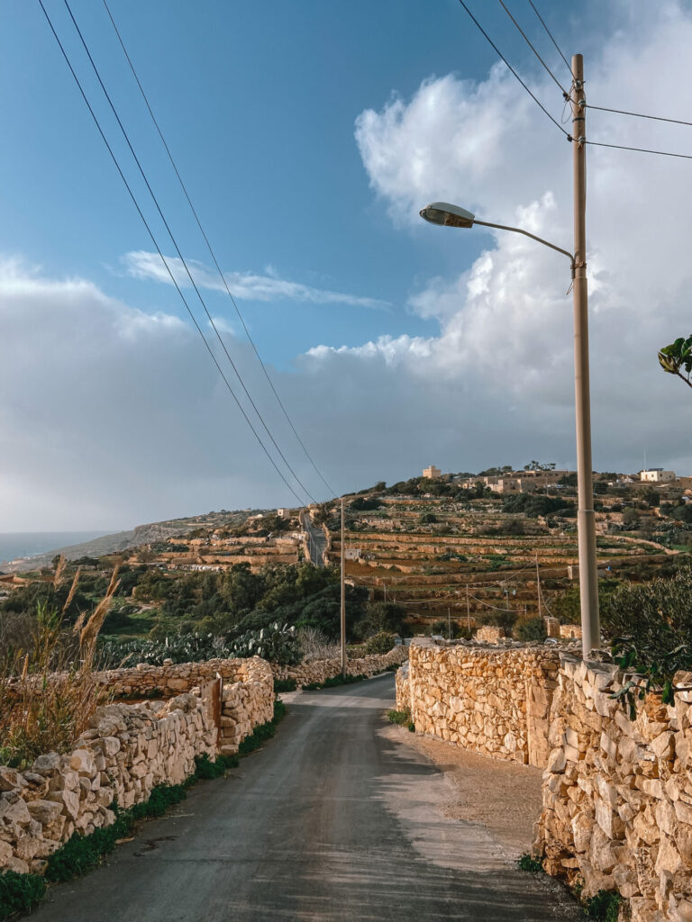 view down road rural Mediterranean village 